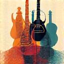 Stylized graphic of diverse musical instruments from around the world, merging into a unified soundwave