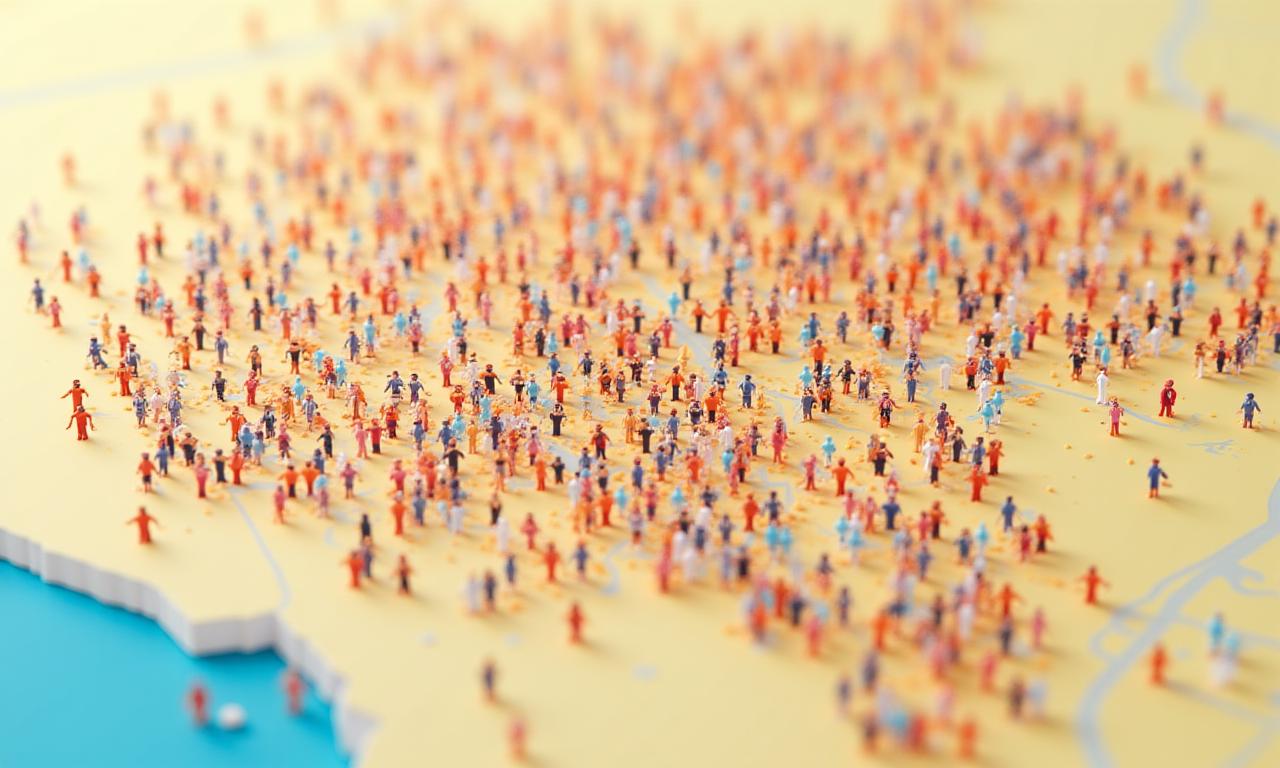 Illustration of a festival mapped with heat zones indicating high and low satisfaction areas, overlaid with happy and engaged attendee icons