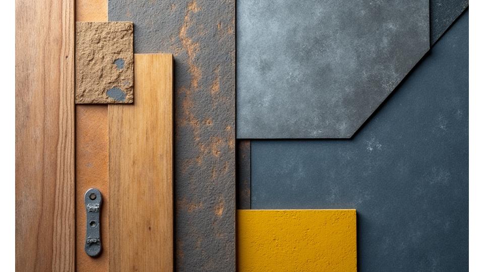 Close-up of sustainable wood and recycled metal materials