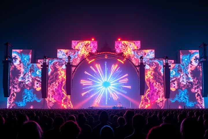 Dynamic projection mapping transforming a stage into an abstract art piece