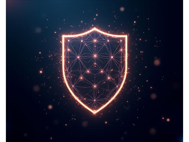 Abstract, glowing interconnected lines forming a protective shield, representing legal frameworks and dispute resolution, set against a dark background.